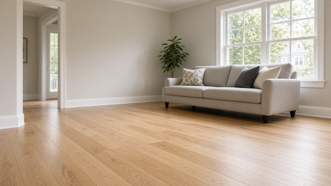 New white oak hardwood floor in a living room
