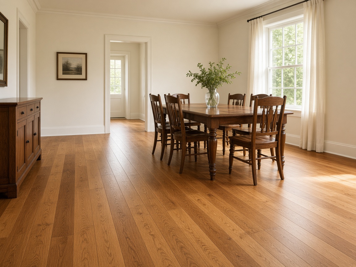 New red oak hardwood floor in a dining room