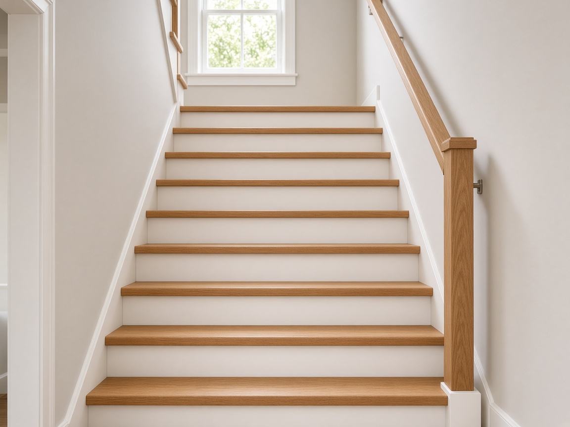 Oak stair treads on a straight staircase